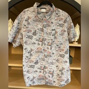 Columbia Tropical Print Button Down-Shirt Gray Size L